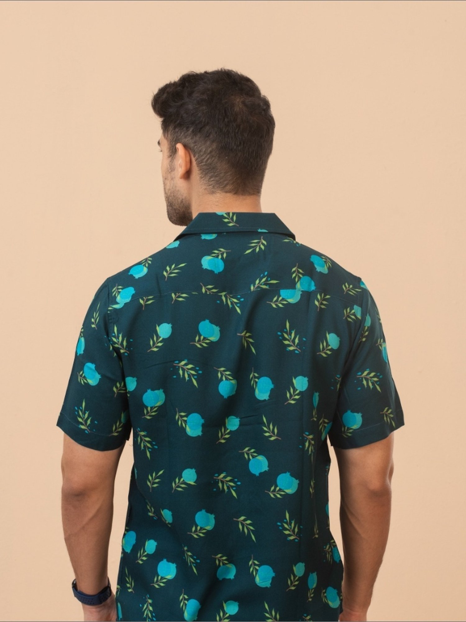 The Bleu Label Teal Cotton Slim Fit Printed Shirt