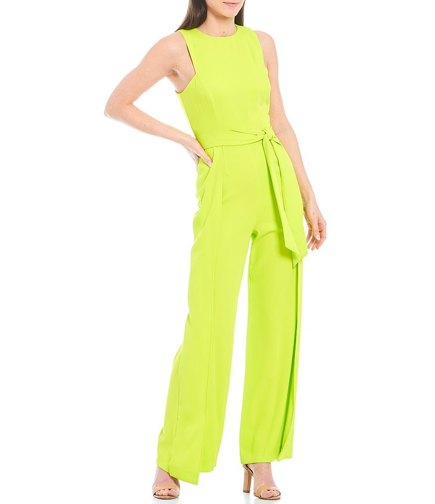 Antonio Melani Belinda Stretch Crepe Sleeveless Slit-Leg Sash Belted Jumpsuit