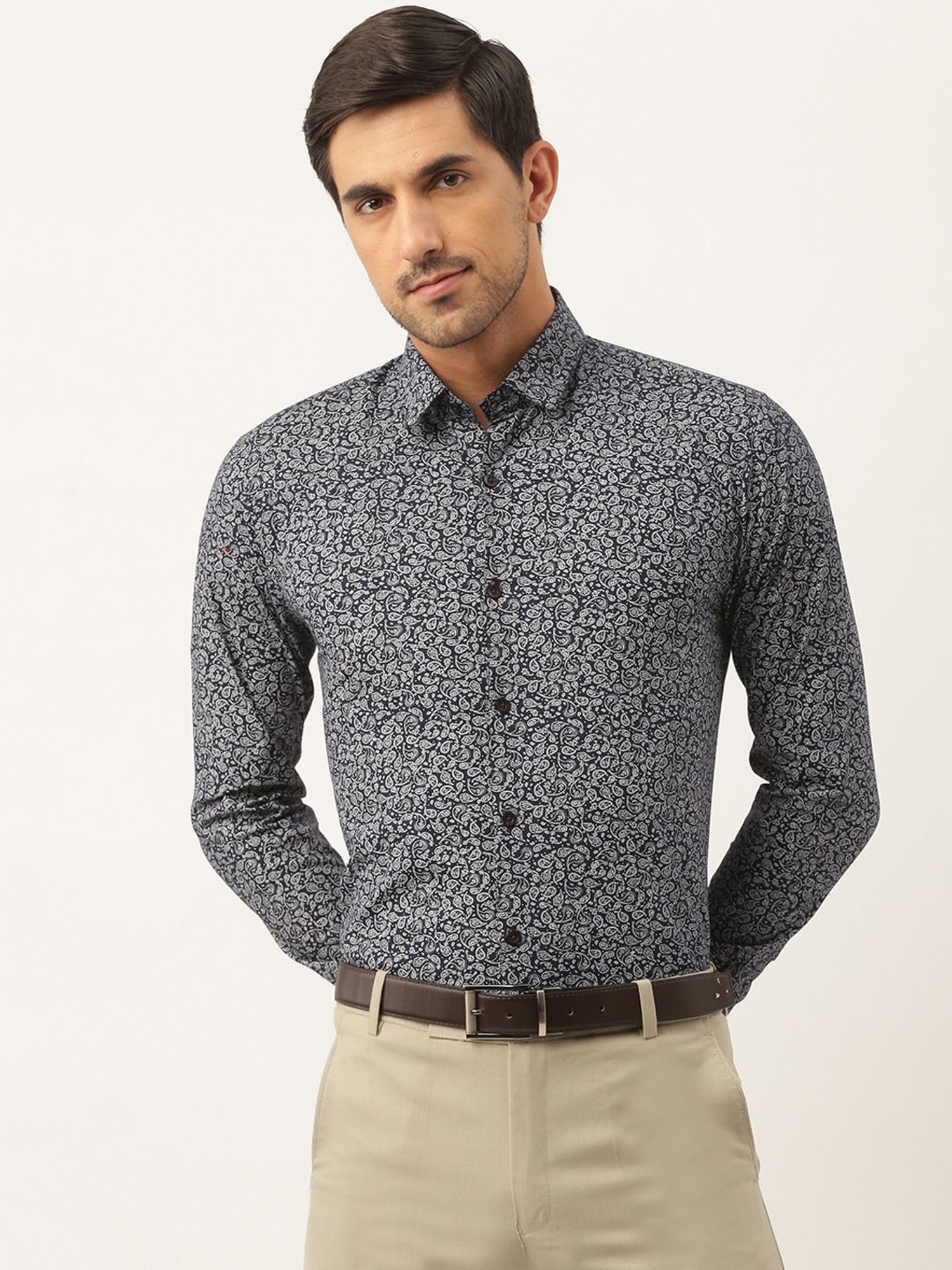 Sojanya Navy Cotton Regular Fit Printed Shirt