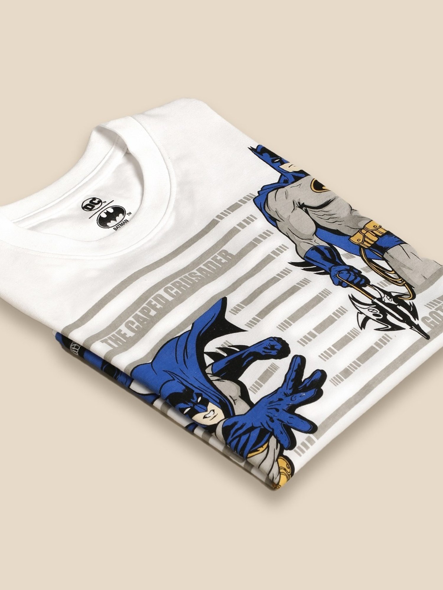 Boysville White & Blue Cotton Printed Batman T-Shirt