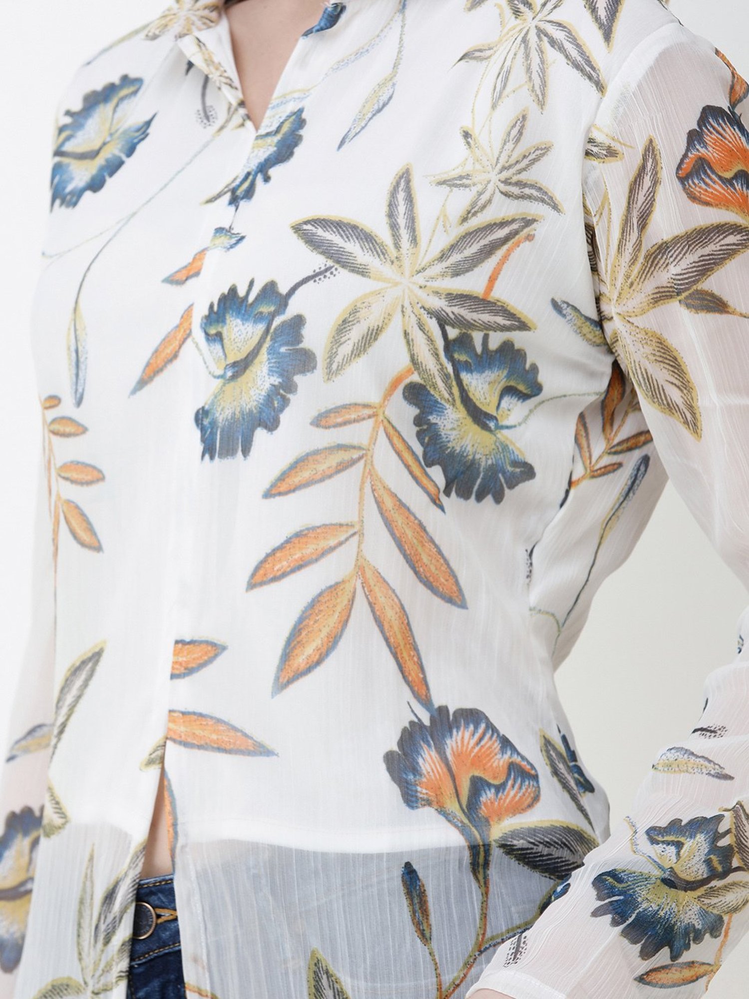 Scorpius White Floral Print Long Top