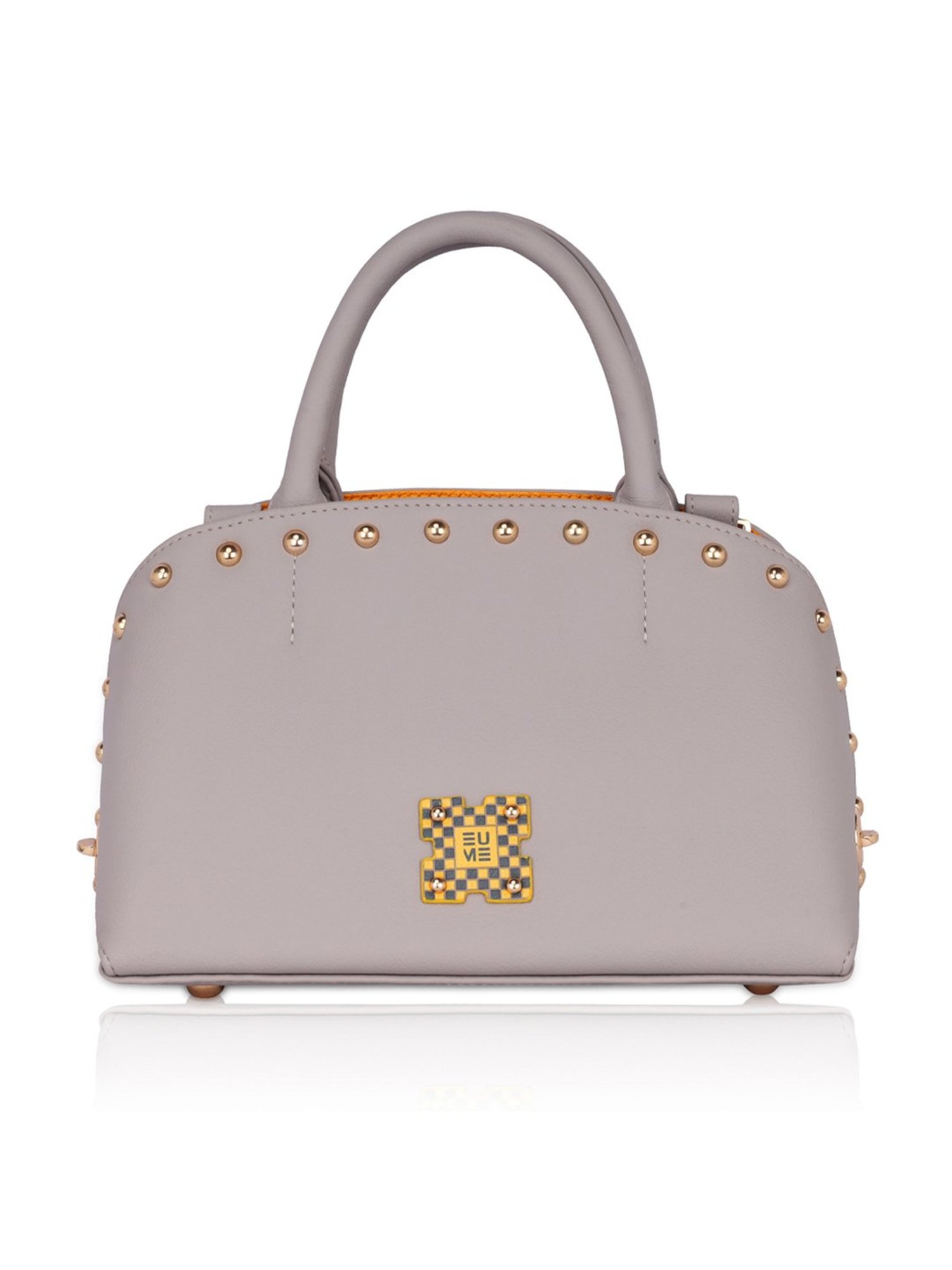 Eume Marigold Light Grey Leather Satchel Handbag