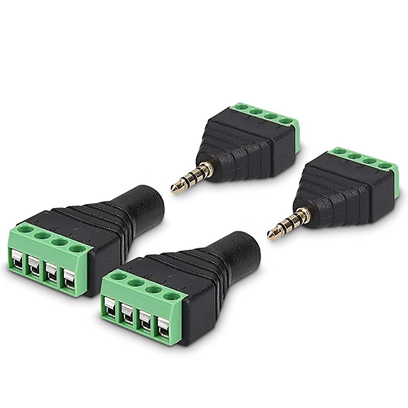 3.5mm 4 Pole Balun Converter Adapter - Audio Video Male to 4 Screw Solderless Terminal Female for Stereo Sound Microphone Earphone