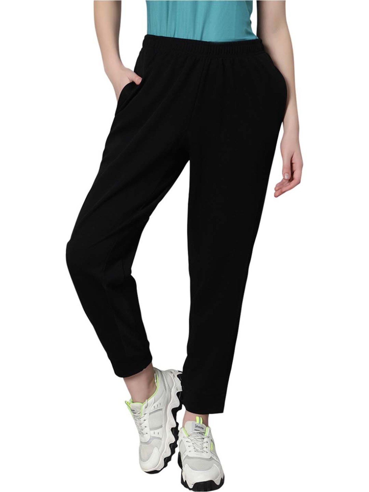 Omtex Black Mid Rise Sports Track Pants