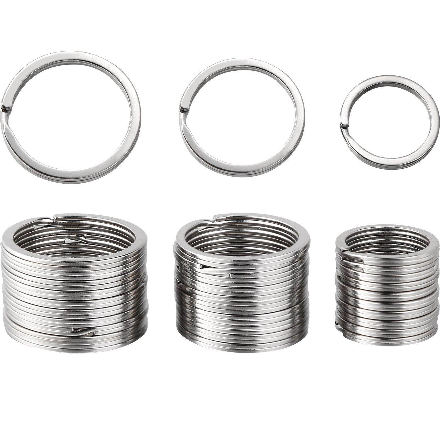 eBoot Flat Key Rings Metal Keychain Rings Split Keyrings Flat O Ring for Home Car Keys Attachment, 3 Sizes, 30 Pieces (Silver)