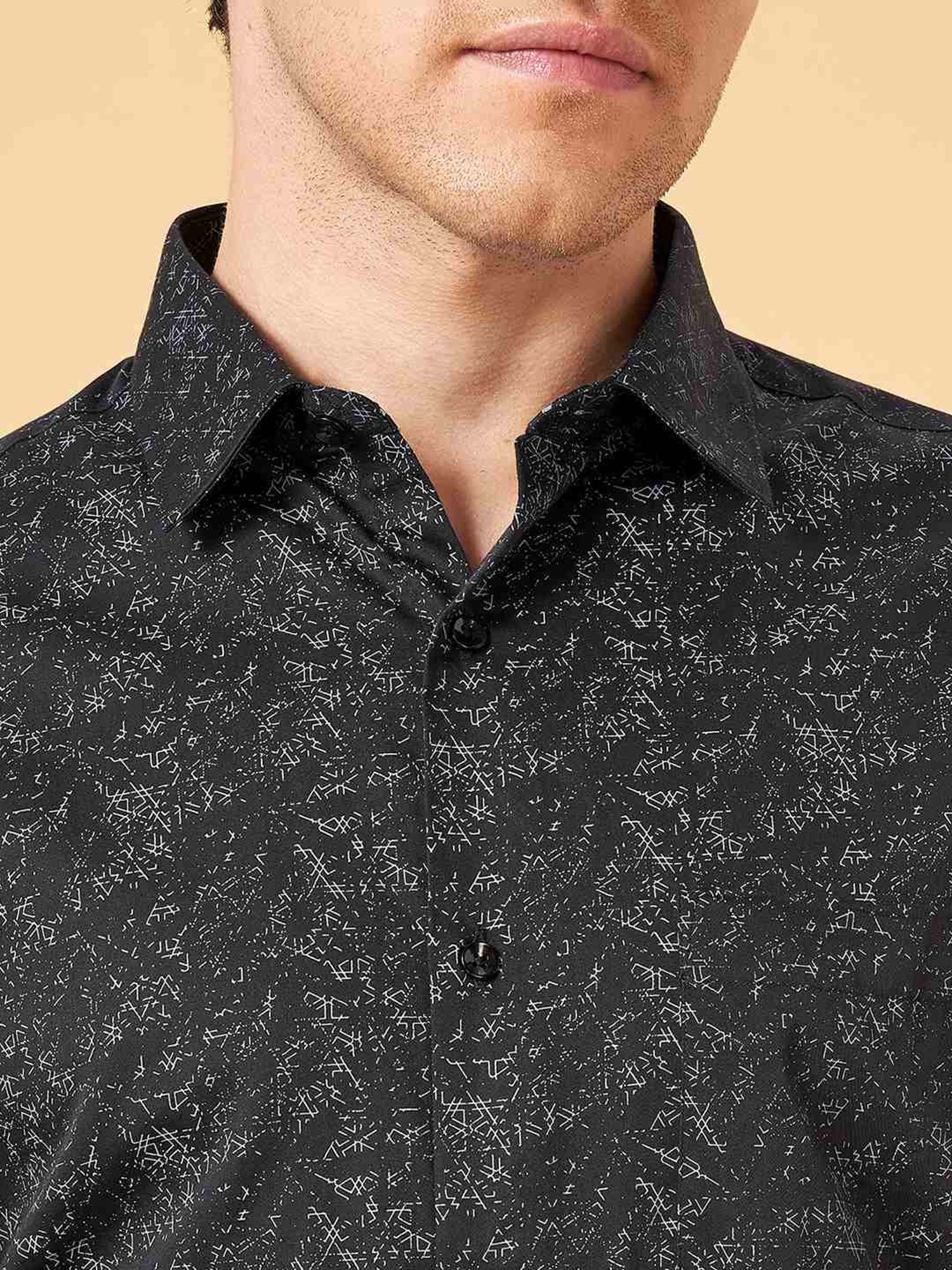 Peregrine By Pantaloons Black Cotton Slim Fit Printed Shirt