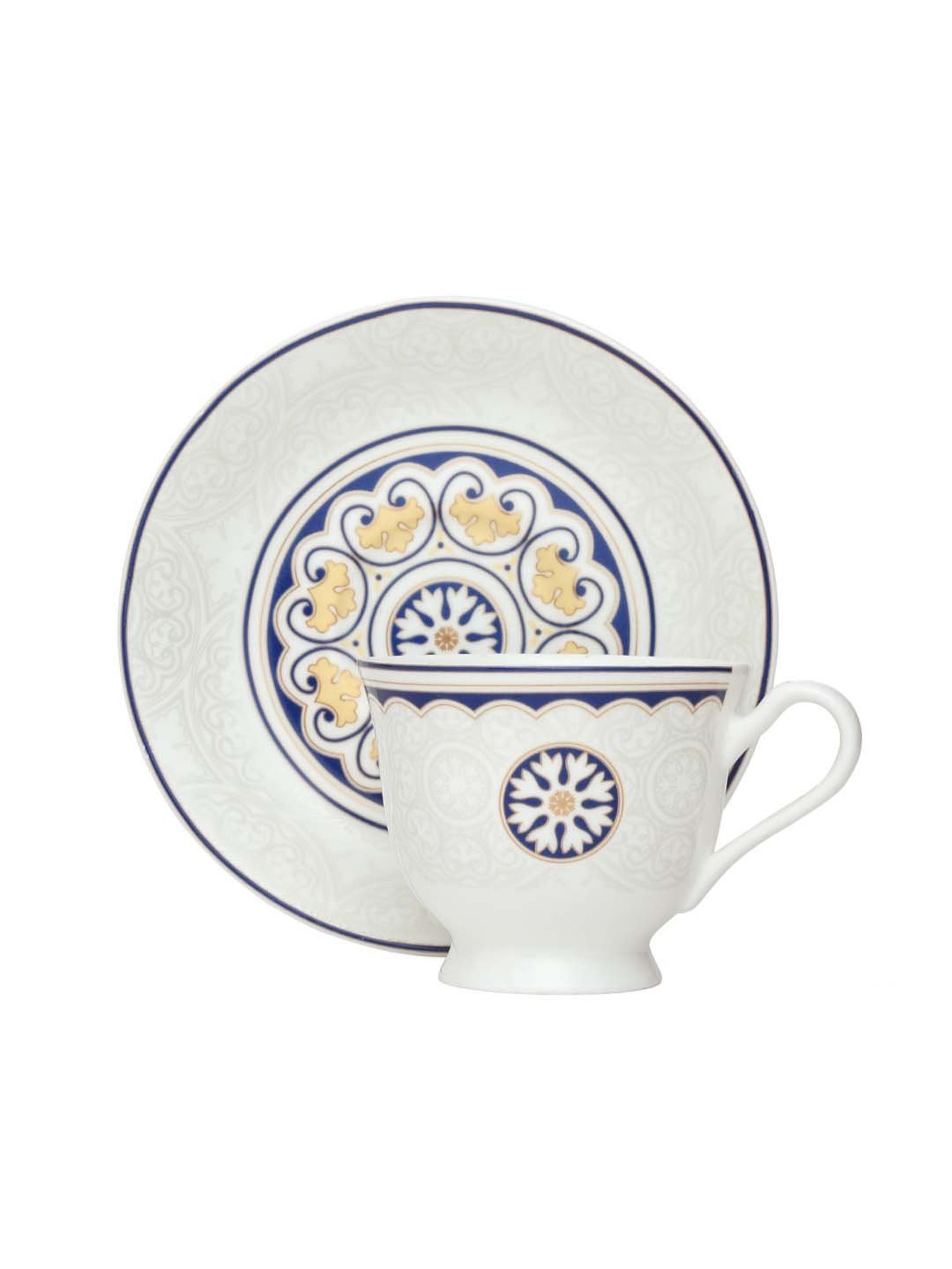 Clay Craft White & Blue Ceramic 210 ML Cup Set (6 Cups & 6 Saucers)