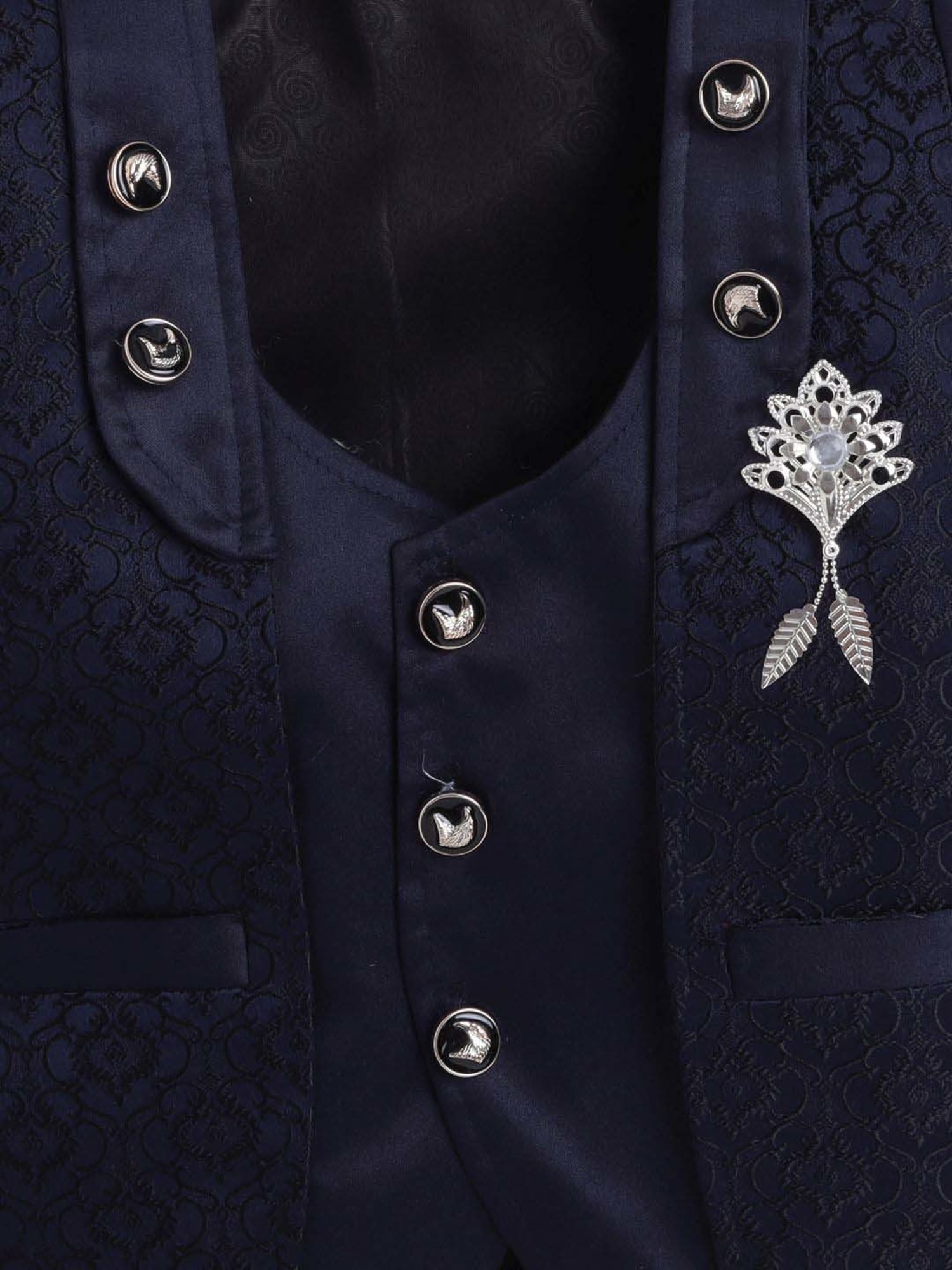 Fourfolds Boys Navy Blue Solid Full Sleeves Clothing Set