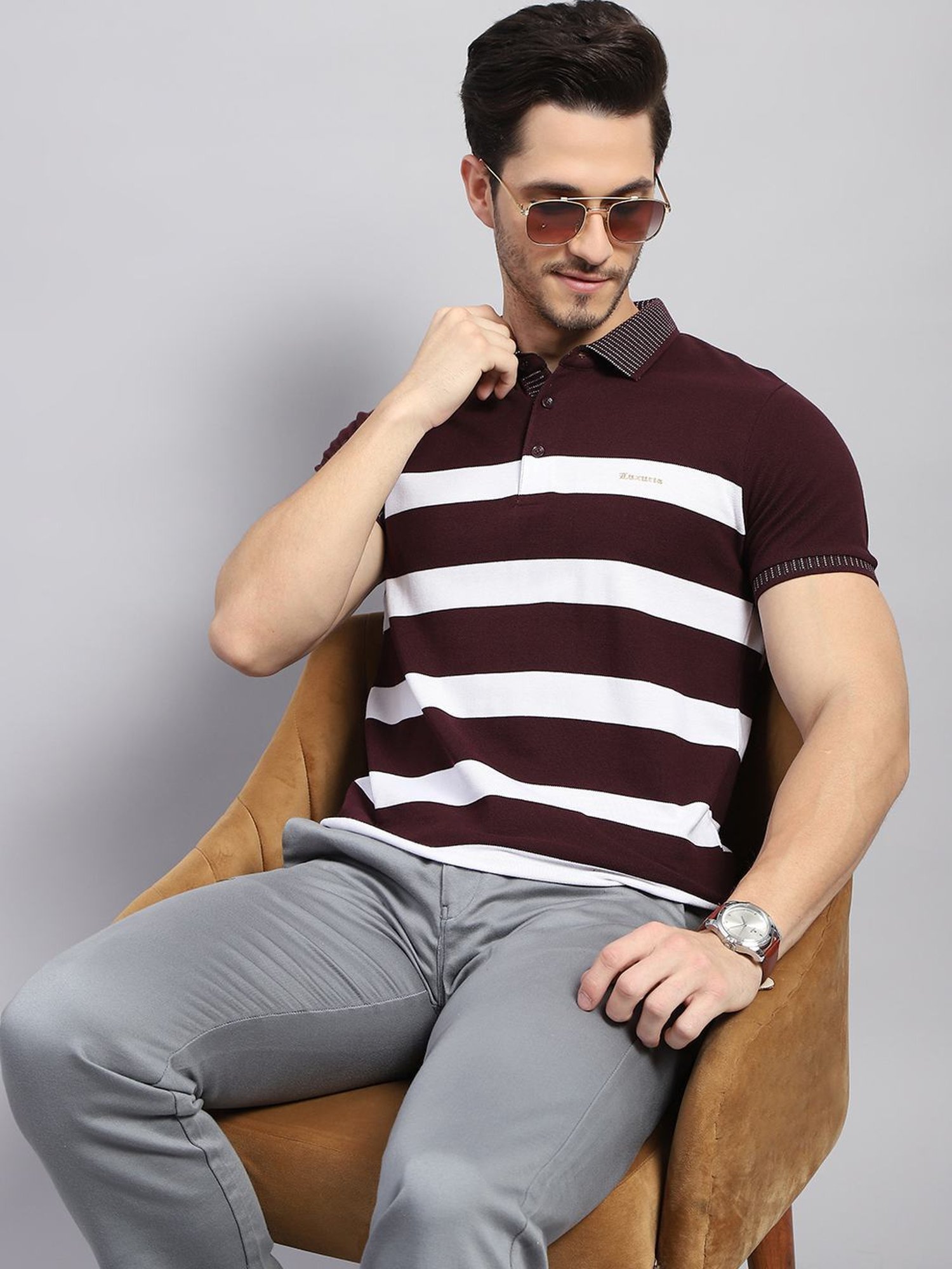 Monte Carlo Wine Regular Fit Striped Polo T-Shirt