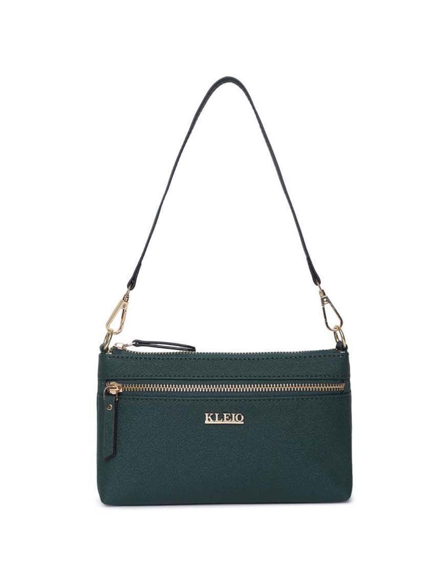 KLEIO Dark Green Solid Medium Shoulder Handbag