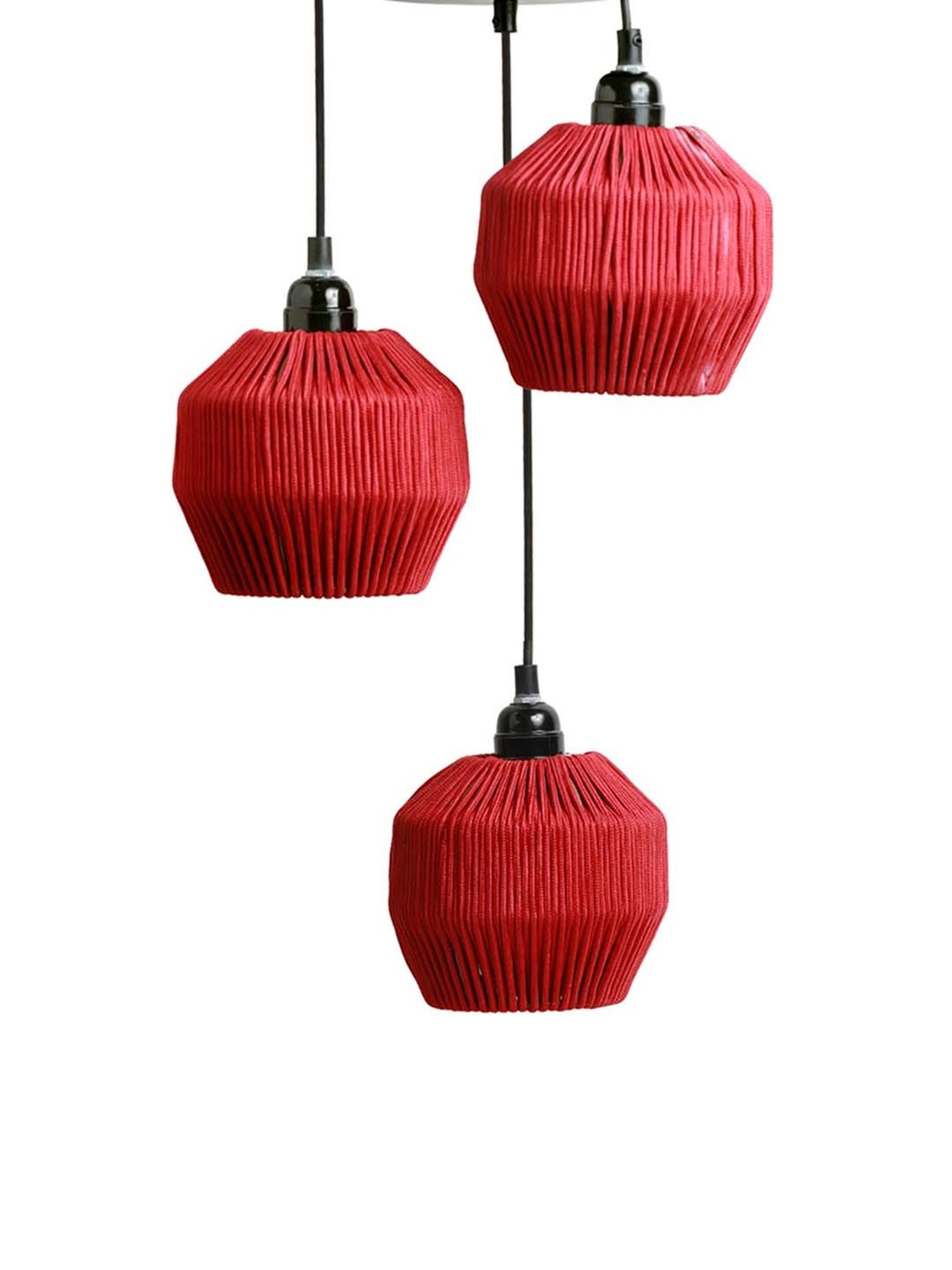 ExclusiveLane Lustres Black Iron Handwoven Adjustable Chandelier With Hanging Lamp Shades