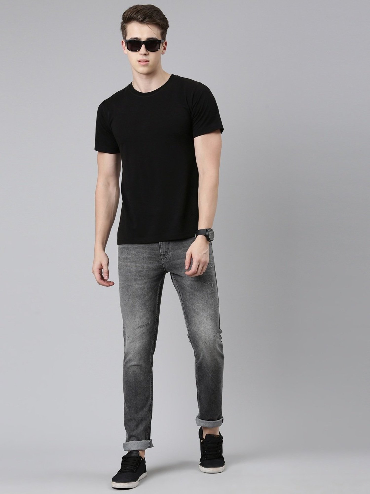 CINOCCI Cool Grey Cotton Slim Fit Jeans