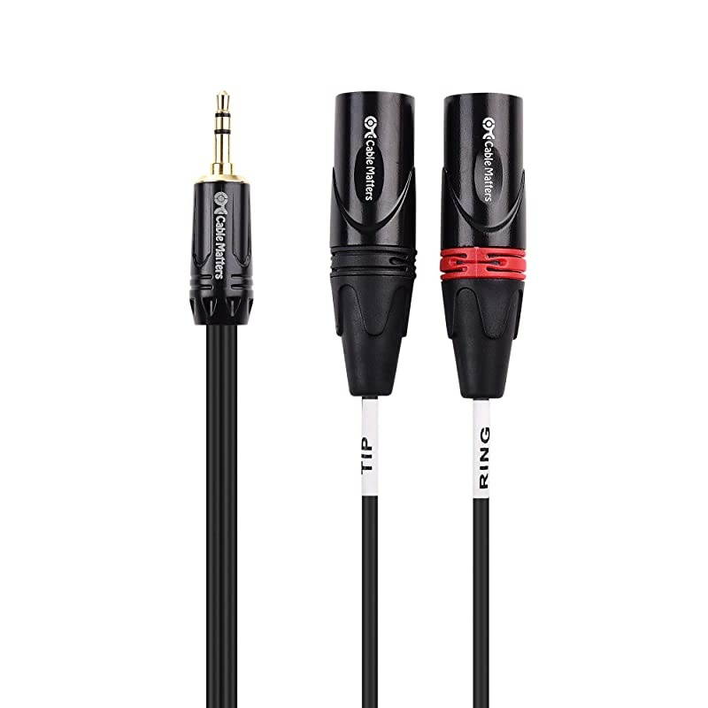 3.5mm 1/8 Inch TRS to 2 XLR Cable, Male to Male Aux to Dual XLR Breakout - 6 Feet