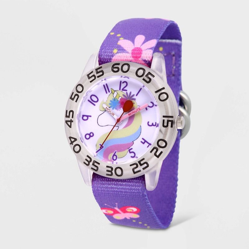 Girls' Red Balloon Unicorn Plastic Time Teacher Nylon Strap Watch - Purple