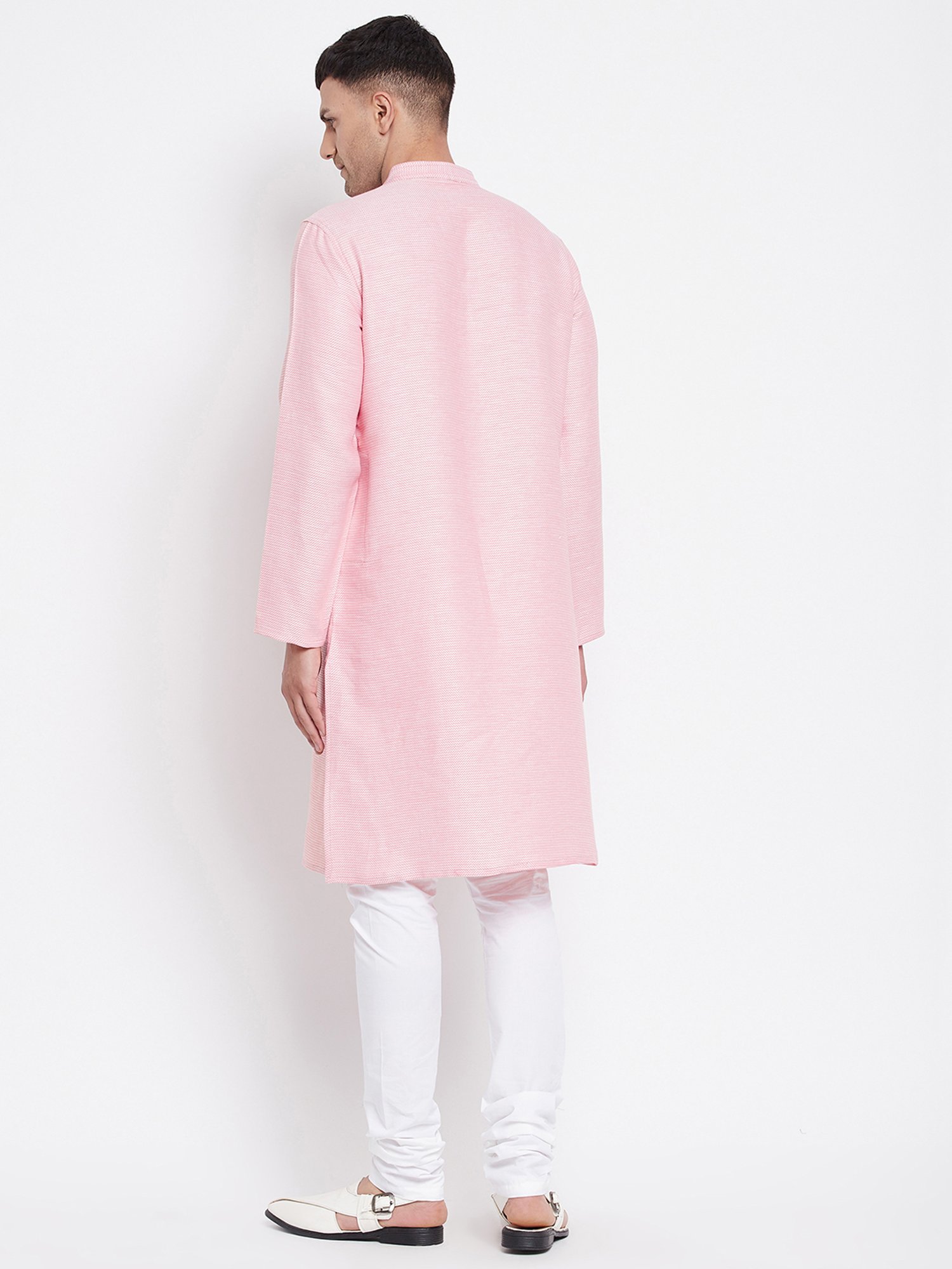 Even Pink Self Design Mandarin Collar Kurta