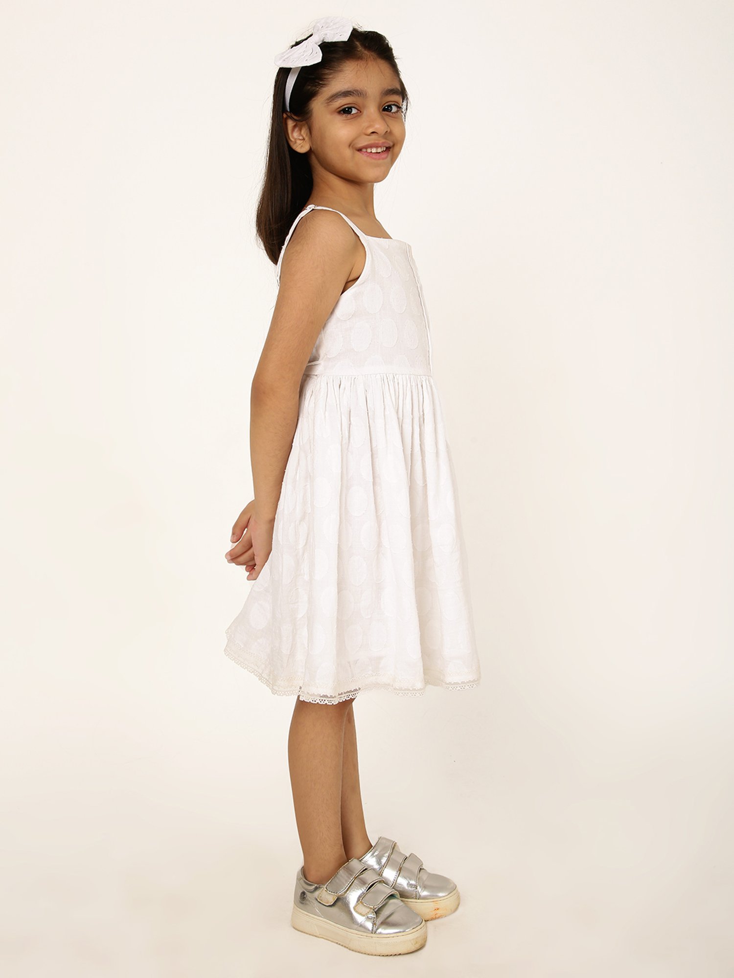 A Little Fable Girls White Solid Dress
