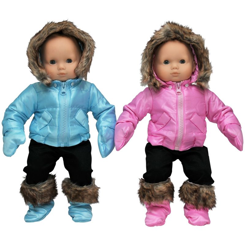 The Queen's Treasures 15 Inch Baby Doll Clothes, Twin 6pc Bitty Pink Winter Jacket, Pants, Boots, Mittens