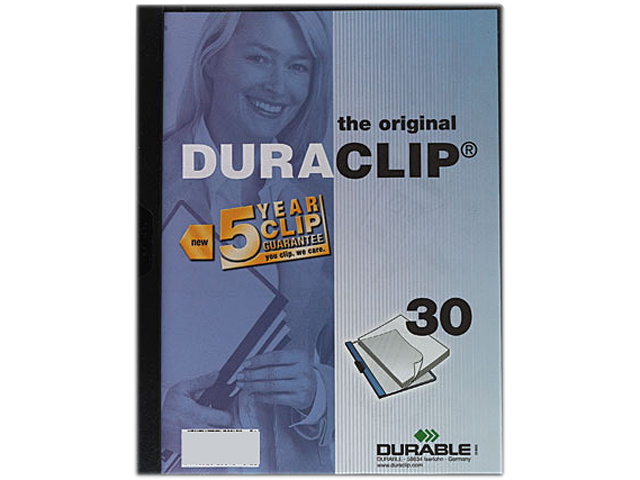 Durable 616528230180 DuraClip Report Cover w/Clip, Letter, Holds 30 Pages, Clear/Navy Blue