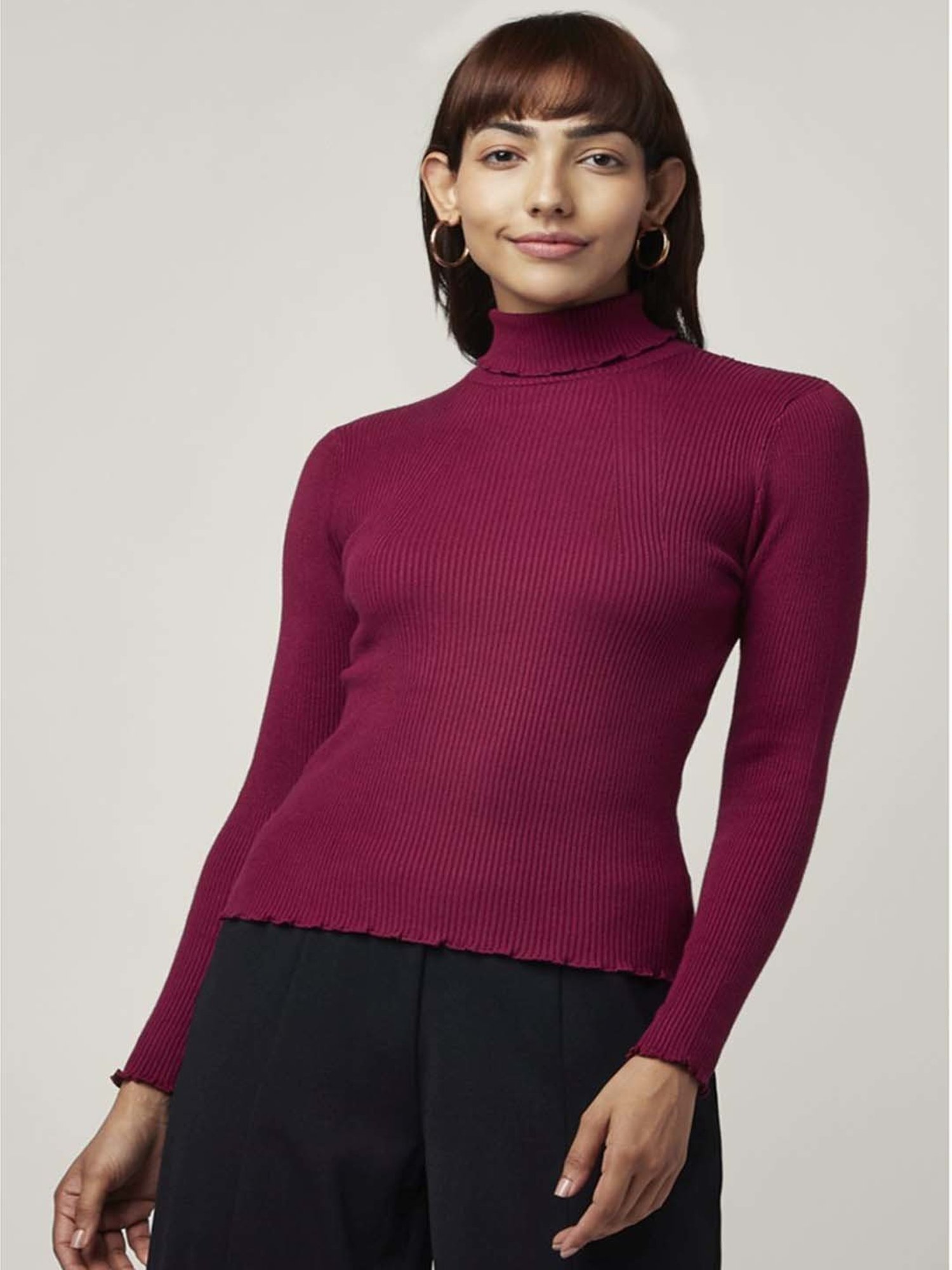 Honey by Pantaloons Maroon Slim Fit Sweater