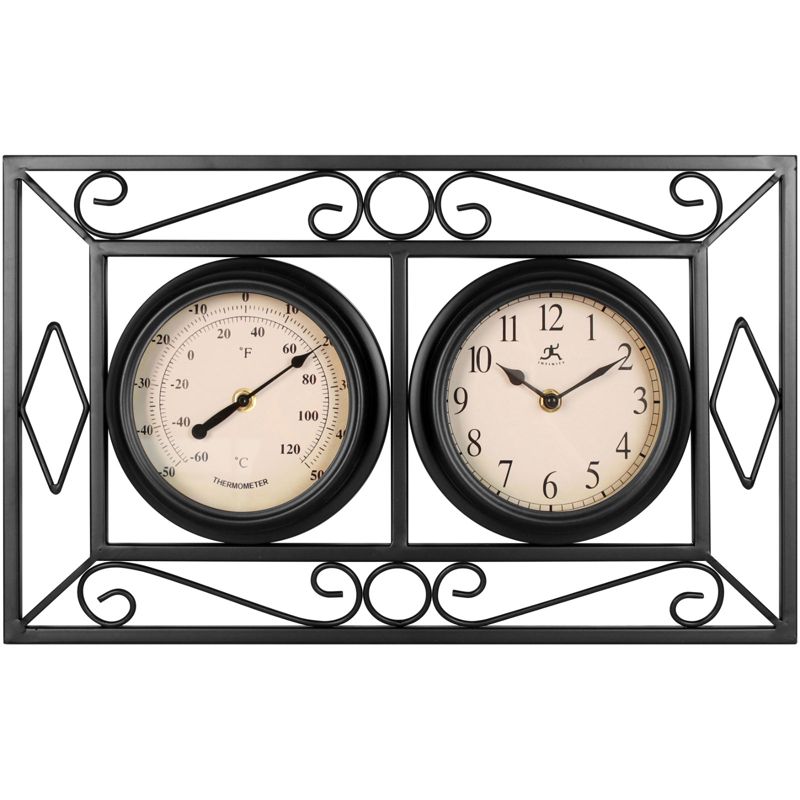 18"  Metal Outdoor / Indoor Atomic Clock with Thermometer - Weathered Black Finish - Acurite