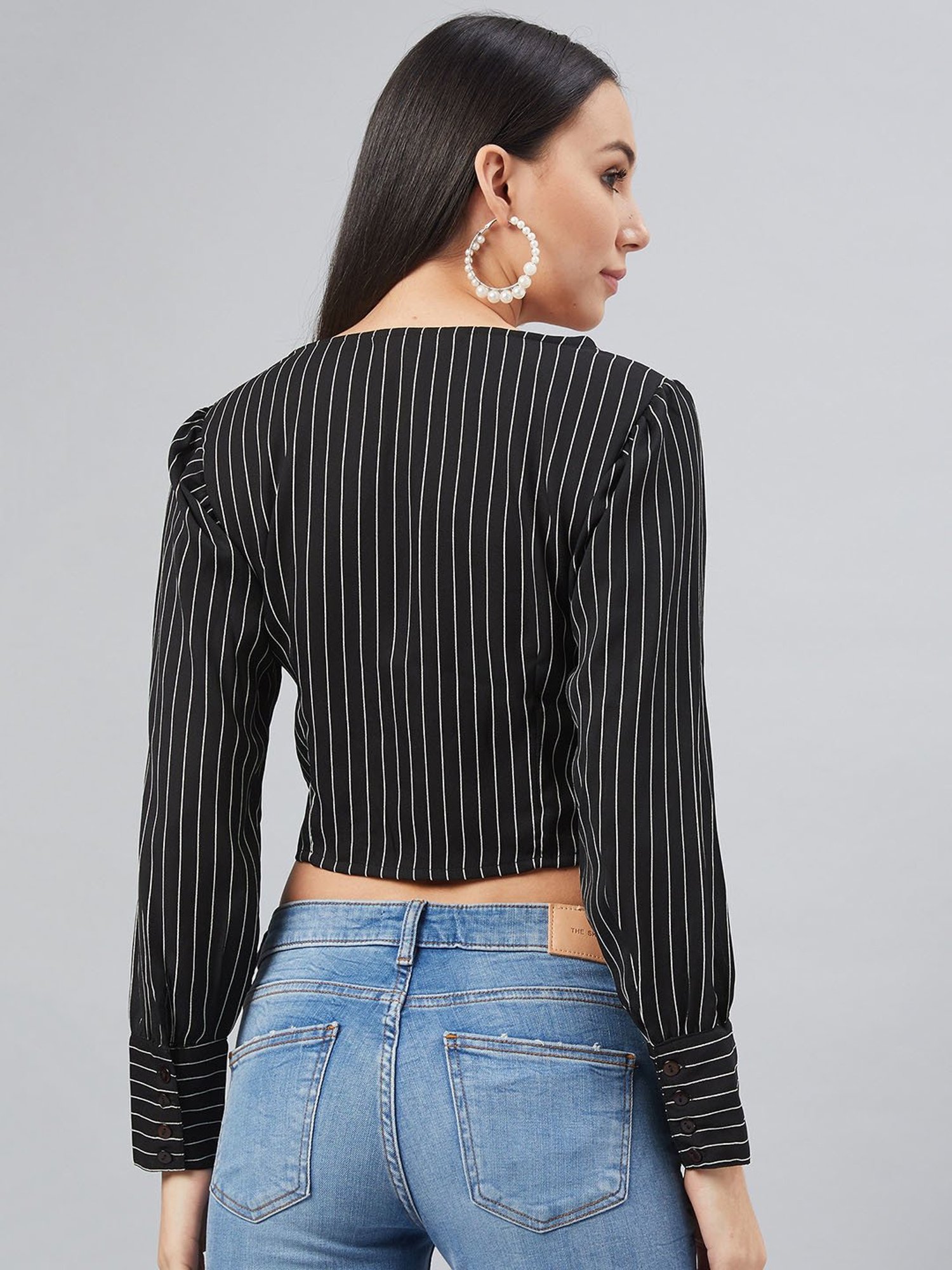 Marie Claire Black Striped Crop Top