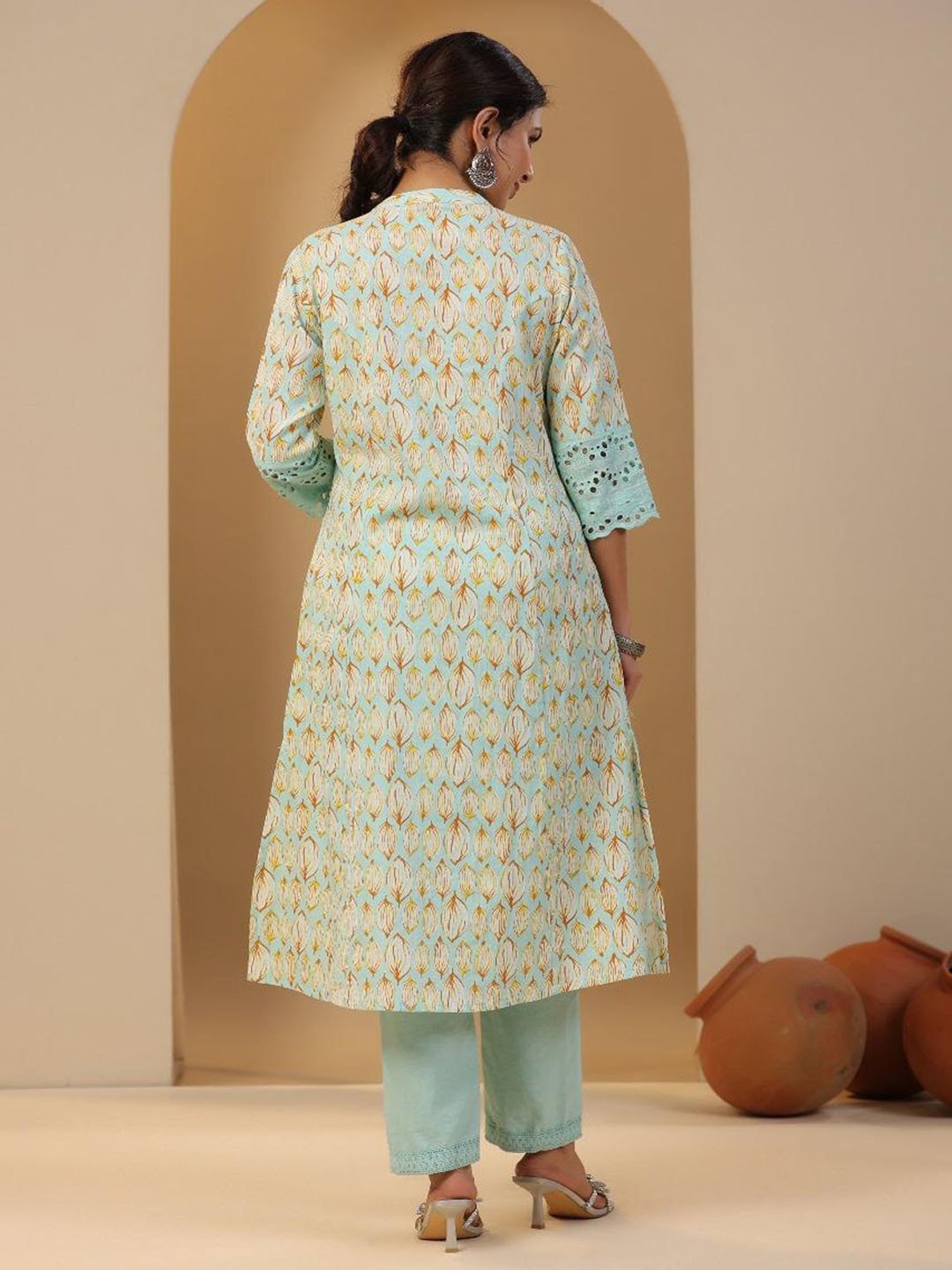 Autumnlane Rachna Mint Cotton Kurta Pant Set