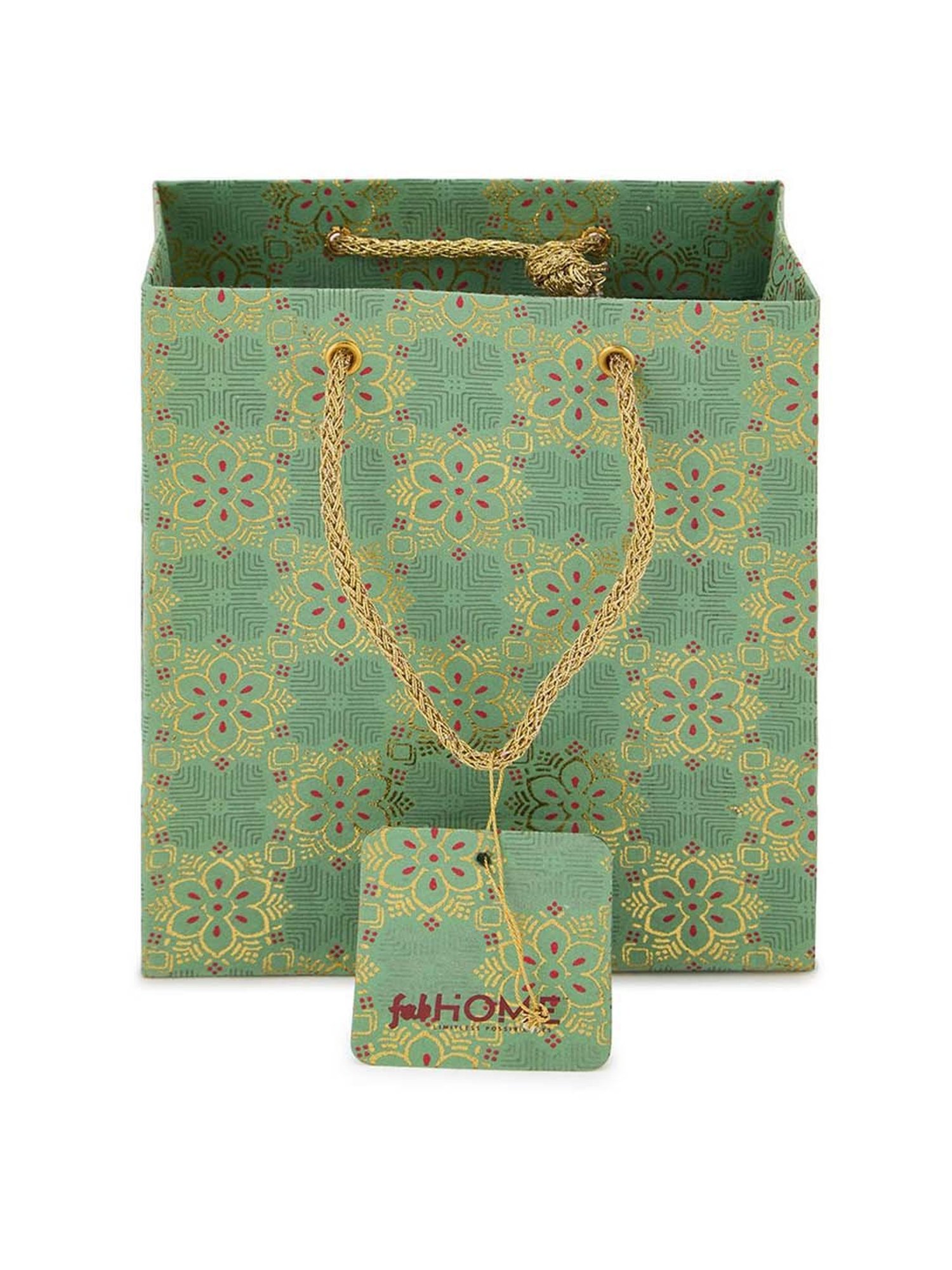 Fabindia Home Green Paper Printed Sarkhaab Small Gift Bag