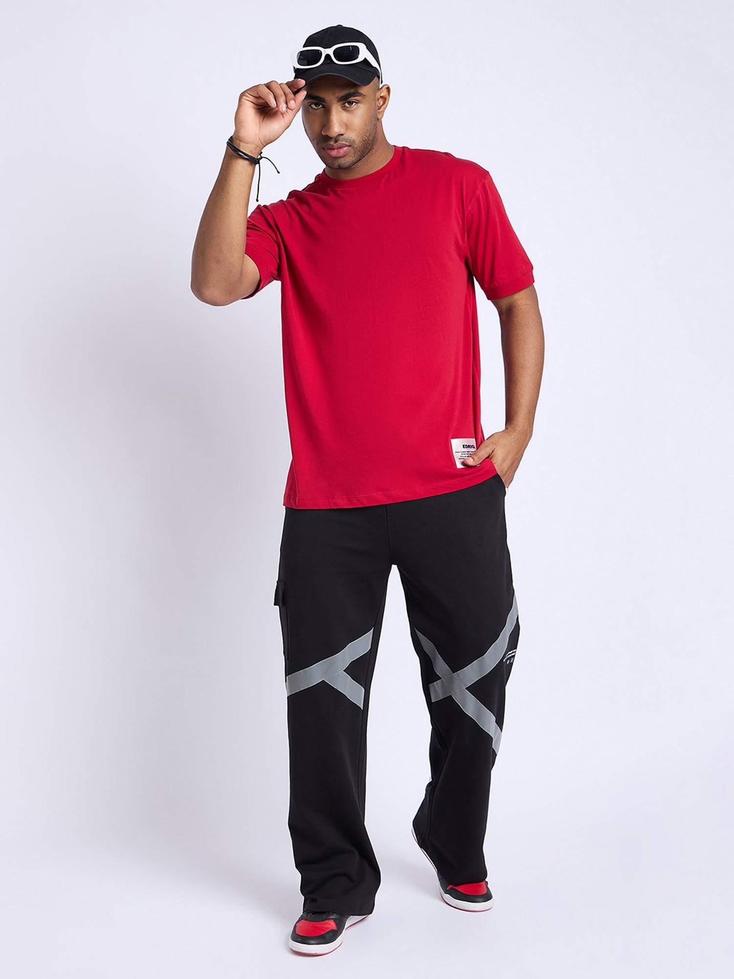 EDRIO Red Loose Fit Crew T-Shirt