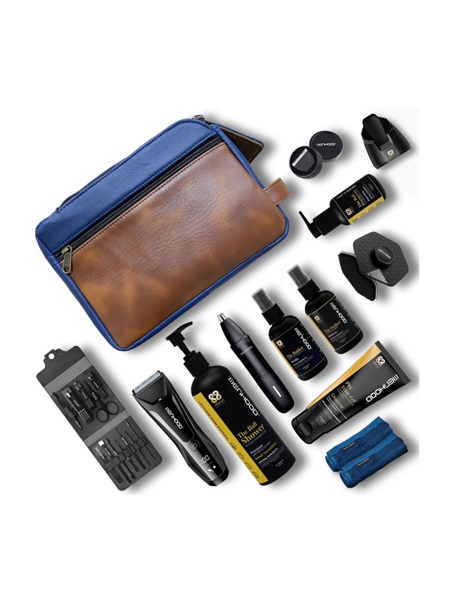 MENHOOD Essential Package 2.0, Trimmer, Pre-Trim Gel, Ball Shower Gel, Razor, Man-Cure Kit & More