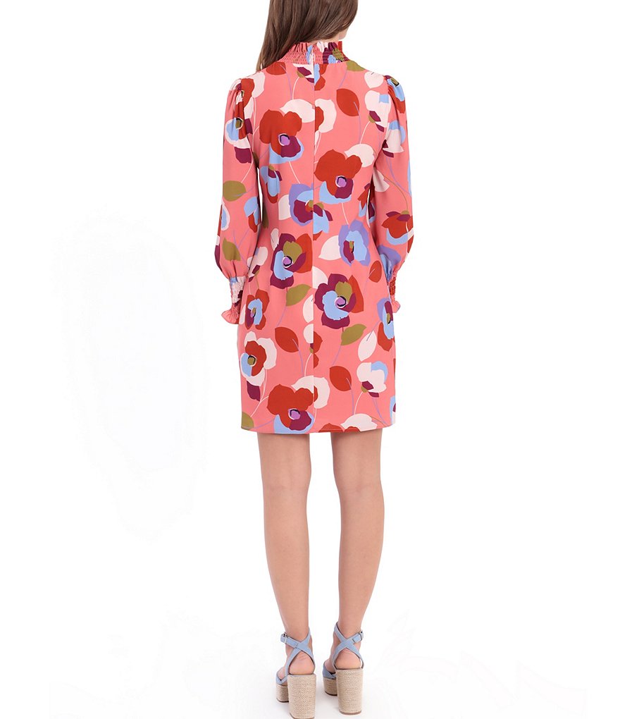 Donna Morgan Raglan Sleeve Mock Neck Floral Dress