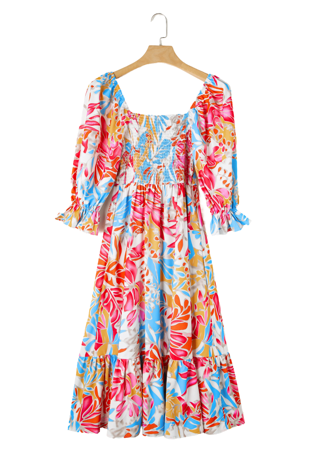 Multicolor Boho Floral Collared Long Sleeve Dress