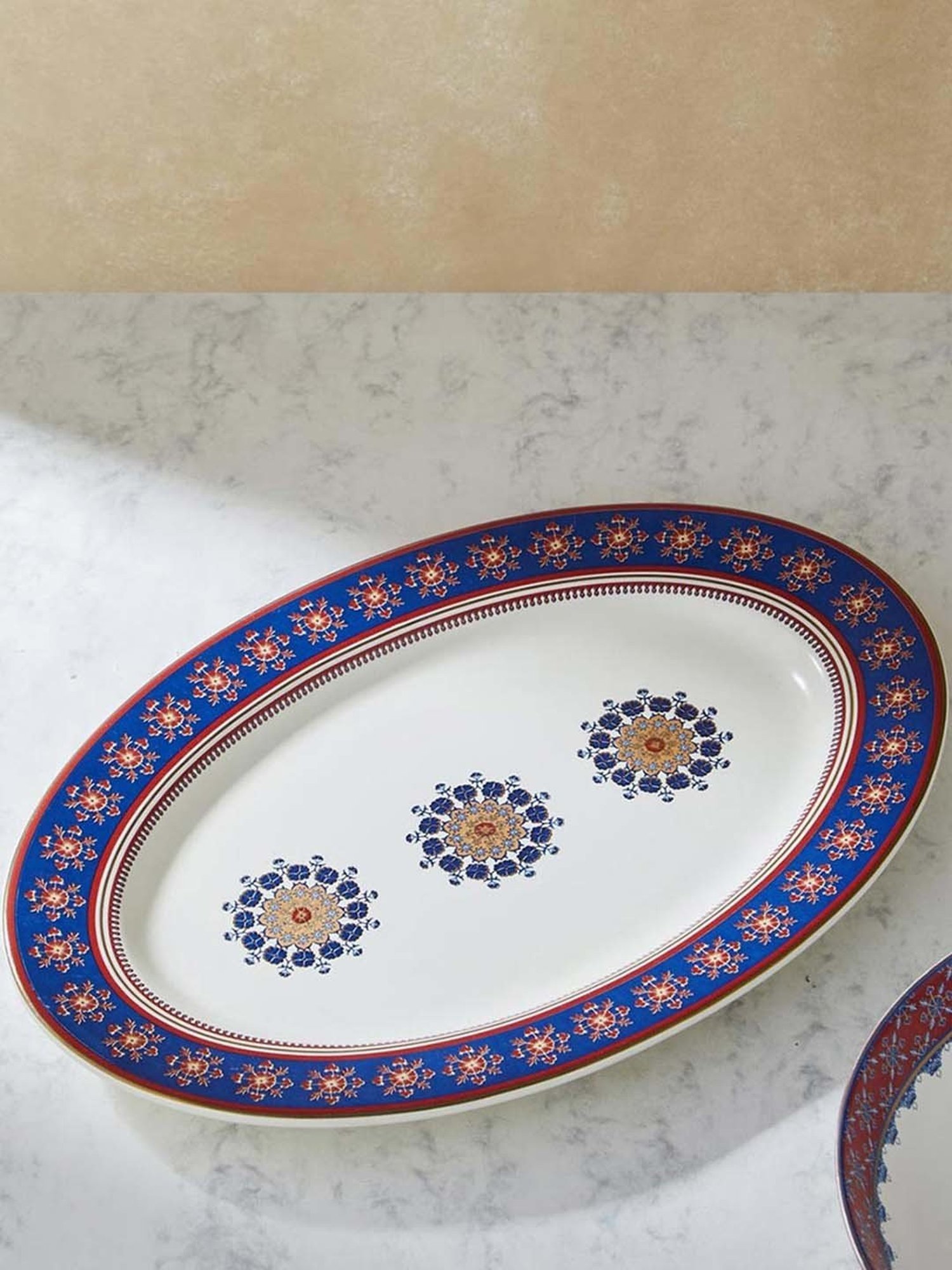 Fabindia Falak Multicolor Ceramic Small Oval Platter