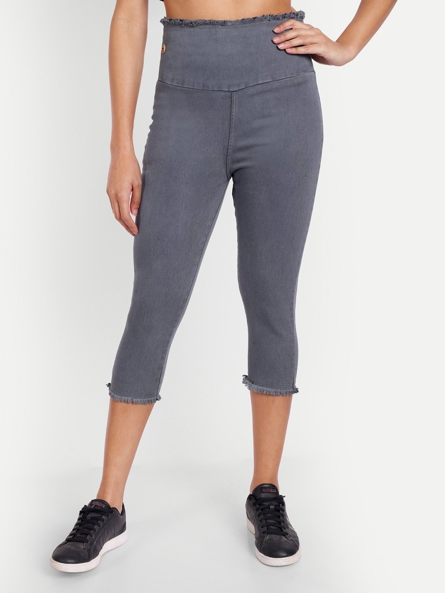 Angelfab Grey Regular Fit Mid Rise Capris