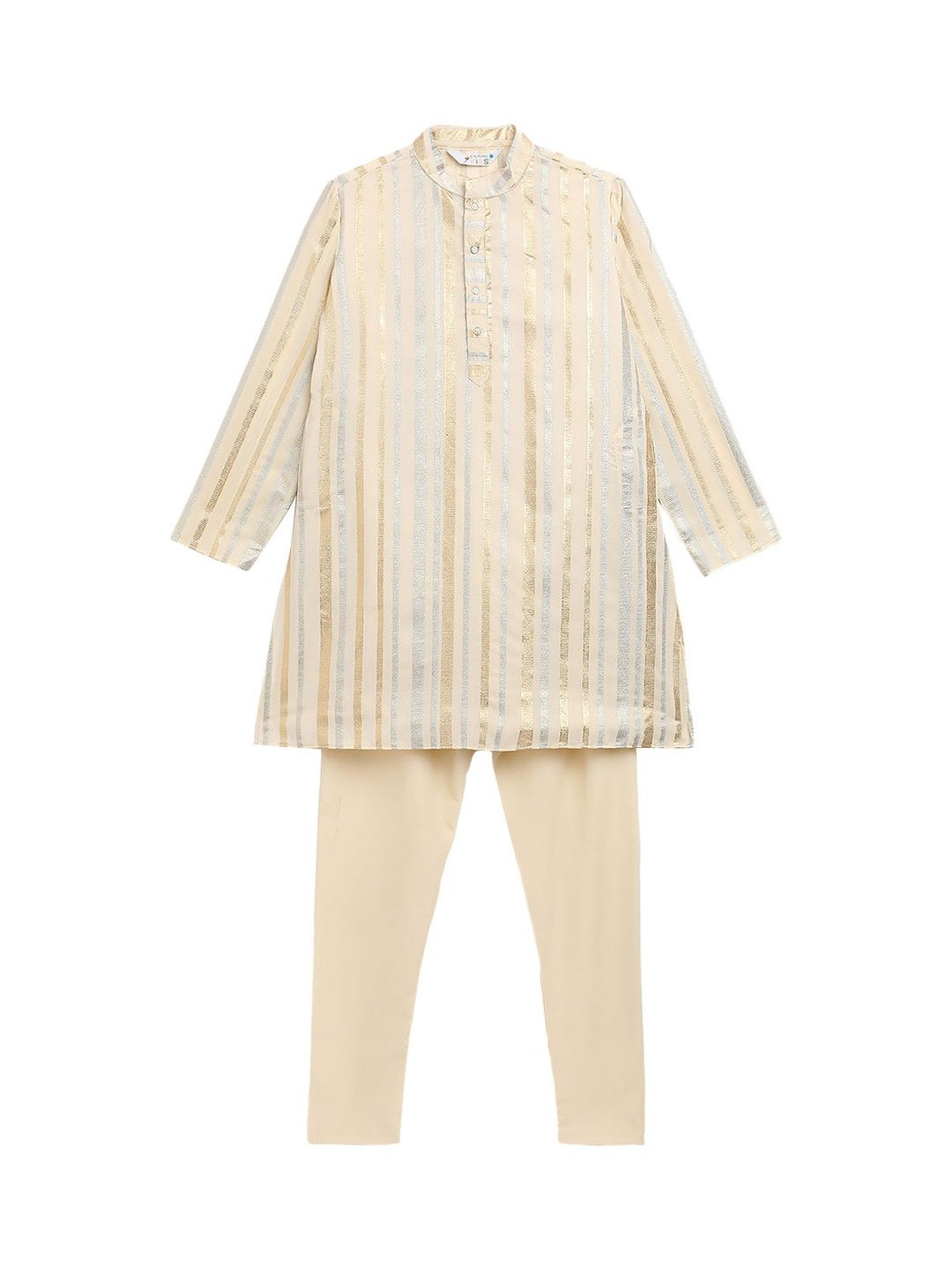 Ahalyaa Kids Beige Striped Kurta with Churidars