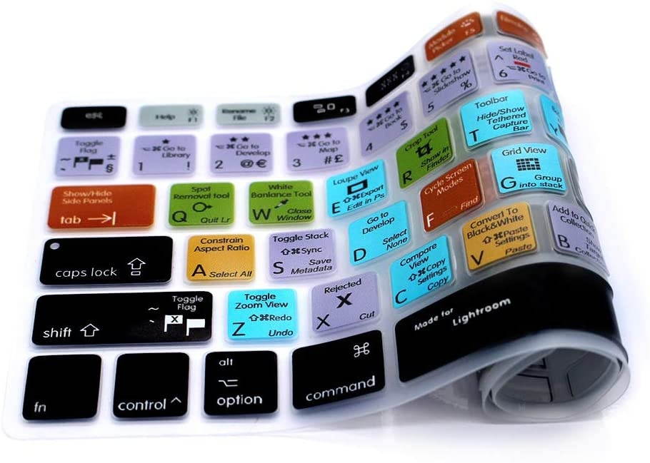 HRH Lightroom Shortcuts Hotkey Silicone Keyboard Cover Skin for MacBook Air 13,MacBook Pro13/15/17 (with or w/Out Retina Display, 2015 or Older Version)&Older iMac,USA and European Layout