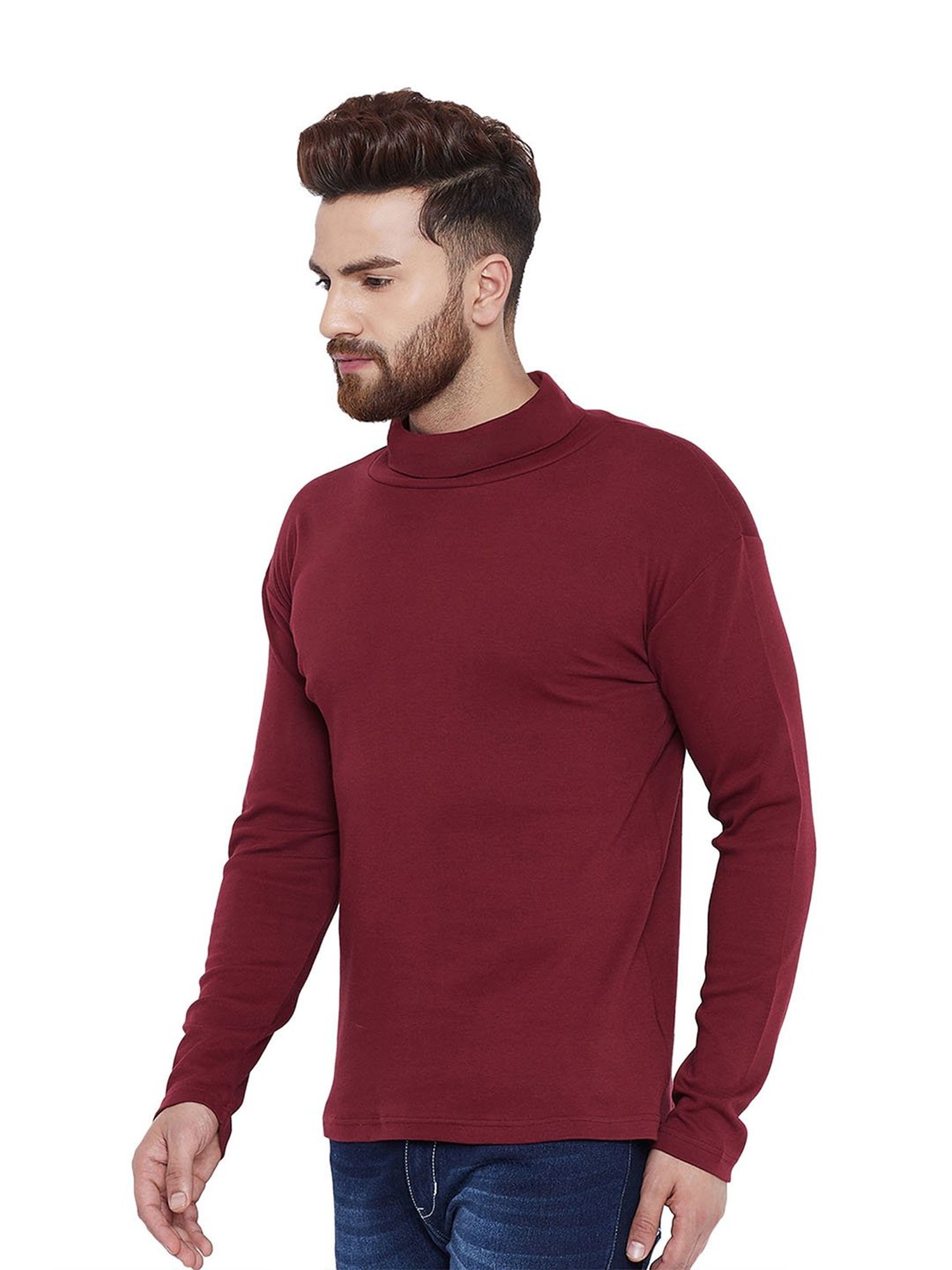 Hypernation Maroon High Neck T-Shirt