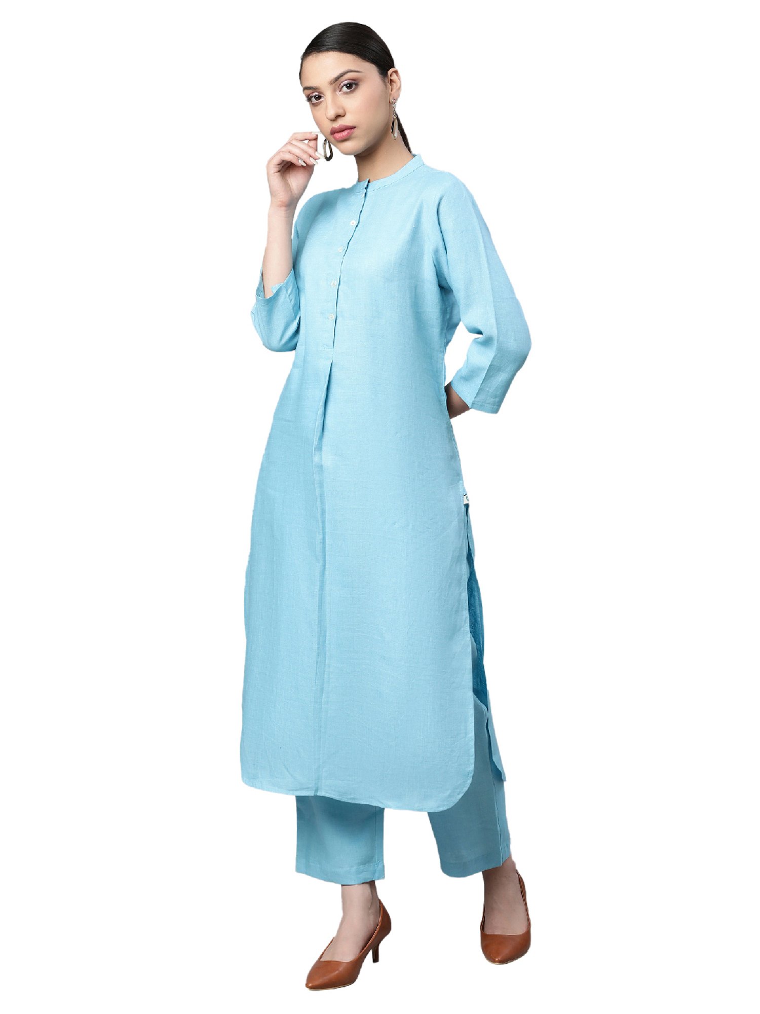 Linen Club Woman Blue Straight Kurta