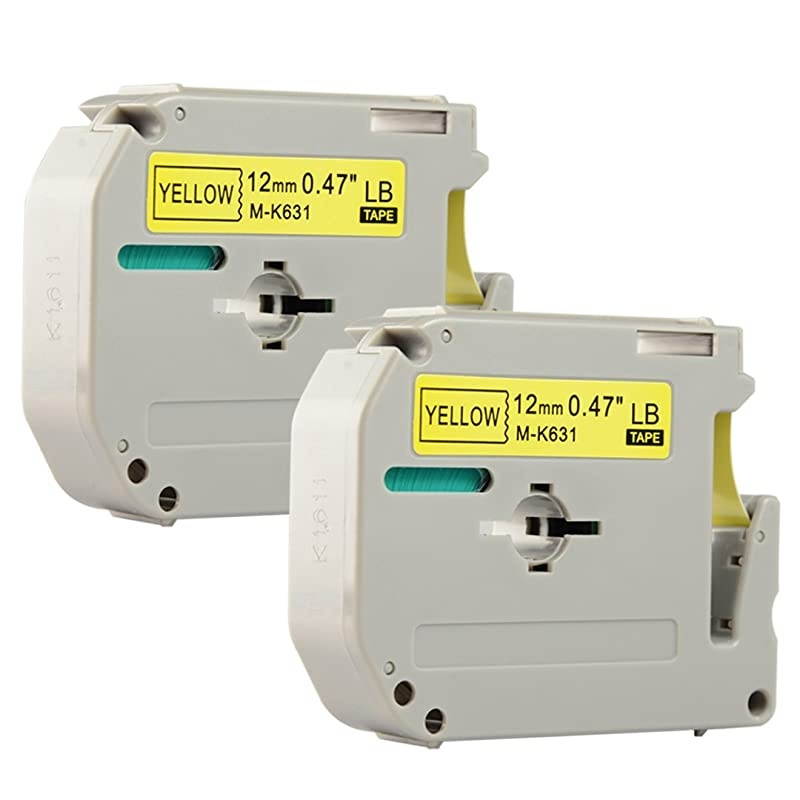 MK231 MK 231s M231 047 Inch x 263 Feet12mmx 8mBlack on White Label TapesCompatible for Brother PTouch Label Makers PTM95 PT90 PT65 PT80 12mm Black on Yellow 2 Pack