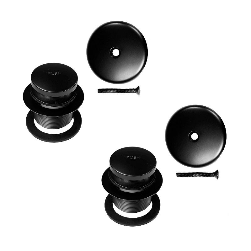 Westbrass 2 x R93-62 1.5 Inch Diameter Round Universal Tiptoe Pop Up Drain Bathtub Trim Set with 1-Hole Faceplate, Matte Black (2 Pack)