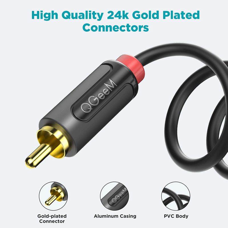 RCA Stereo Cable 6FT,QGeem RCA to RCA Cable,Digital & Analogue,Double-Shielded for Headphones,Home System,Car Stereo, iPods, iPhones,MP3 Players and More,RCA Stereo Audio Cable