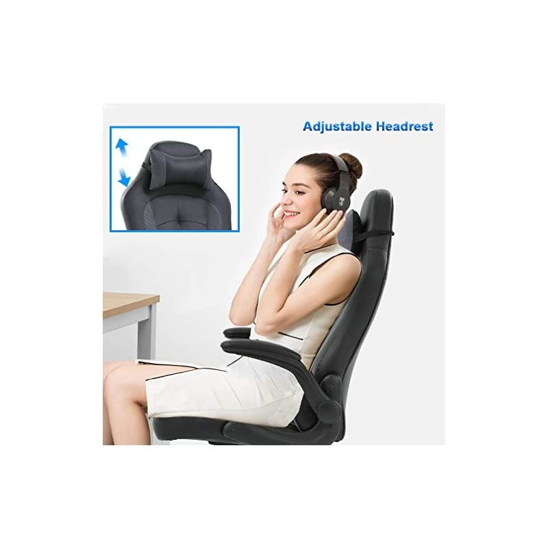 Office High-Back PU Leather Racing Reclining Computer Executive Desk Lumbar Support Adjustable Arms Rolling Swivel Chair for Women, Men, Grey