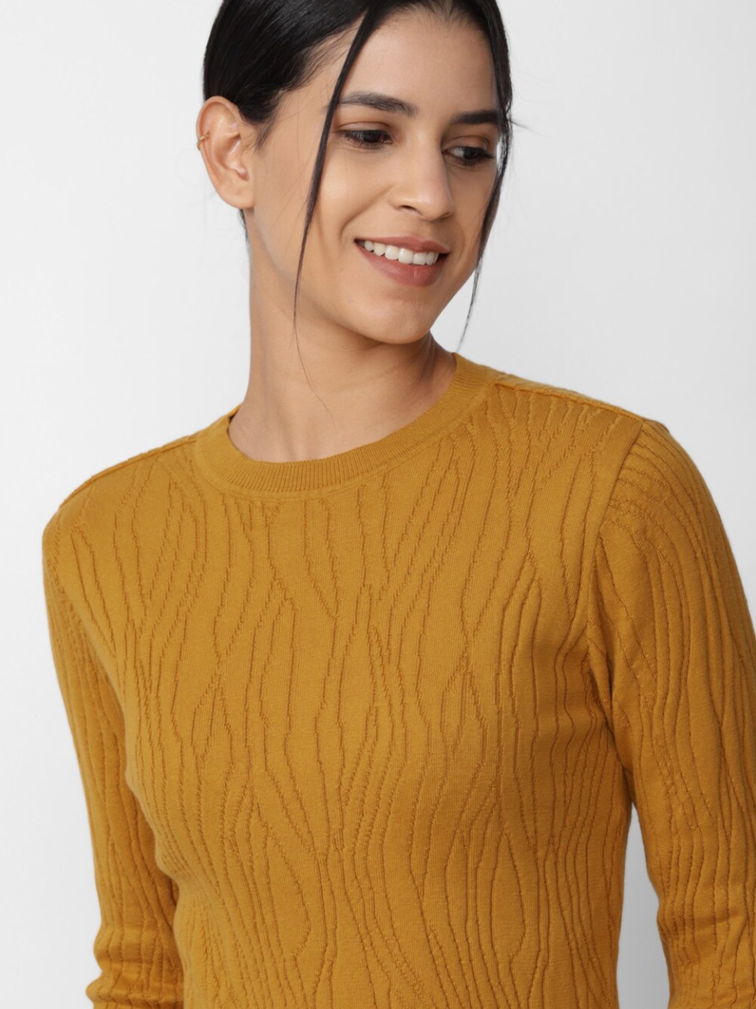 Van Heusen Yellow Cotton Self Pattern Top