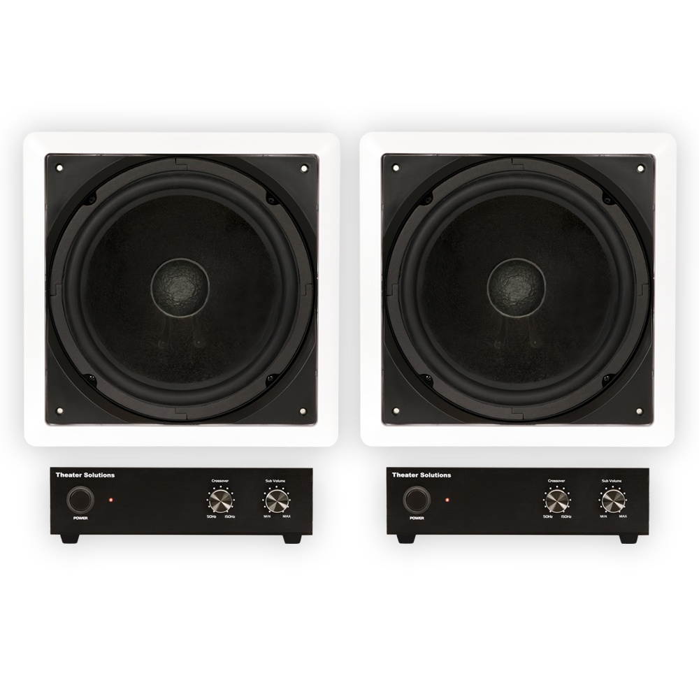 Theater Solutions TS1000 Flush Mount 10" Subwoofer Speaker and Amp 2 Pack