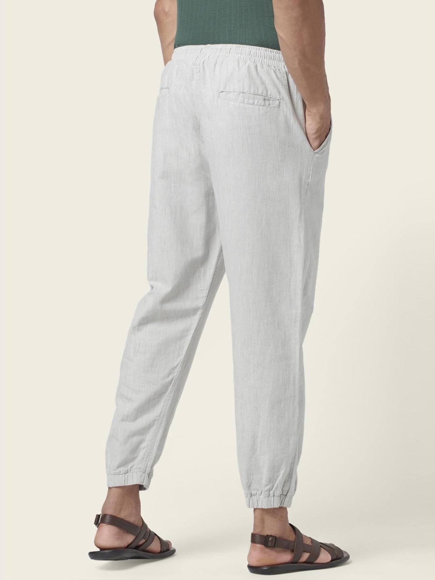 7 Alt by Pantaloons Grey Cotton Regular Fit Self Pattern Jogger Pants