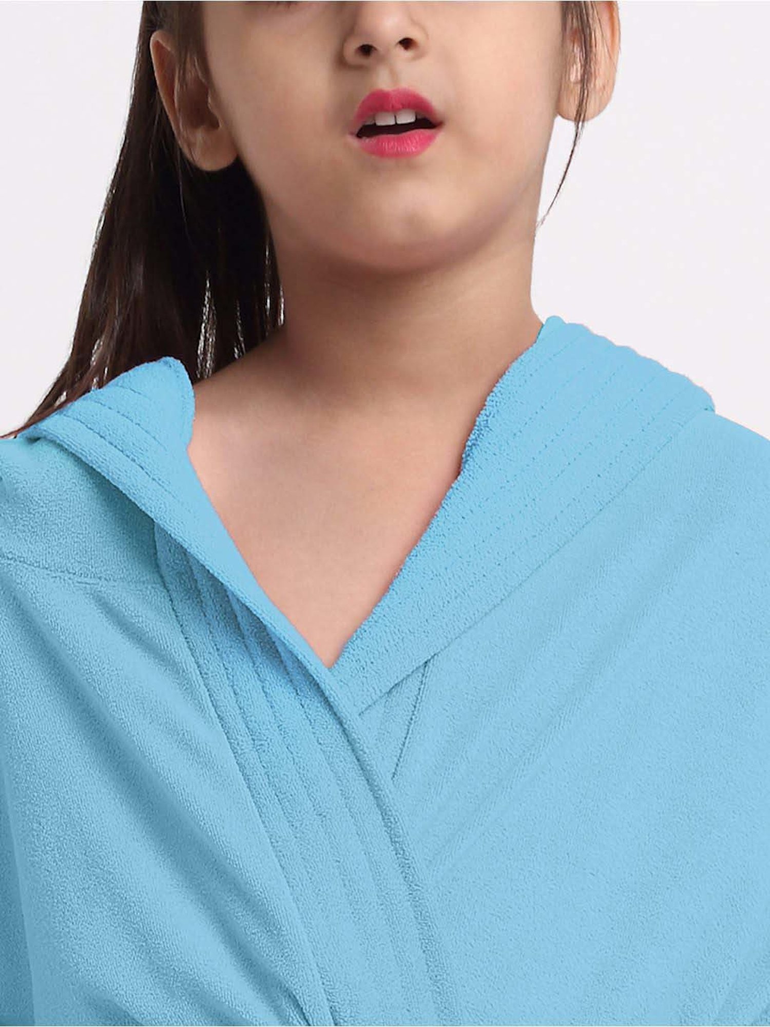 Creeva Melodious Ocean Blue Micro Terry 225 GSM Kids Hooded Bathrobe 4-5 Years With Pocket