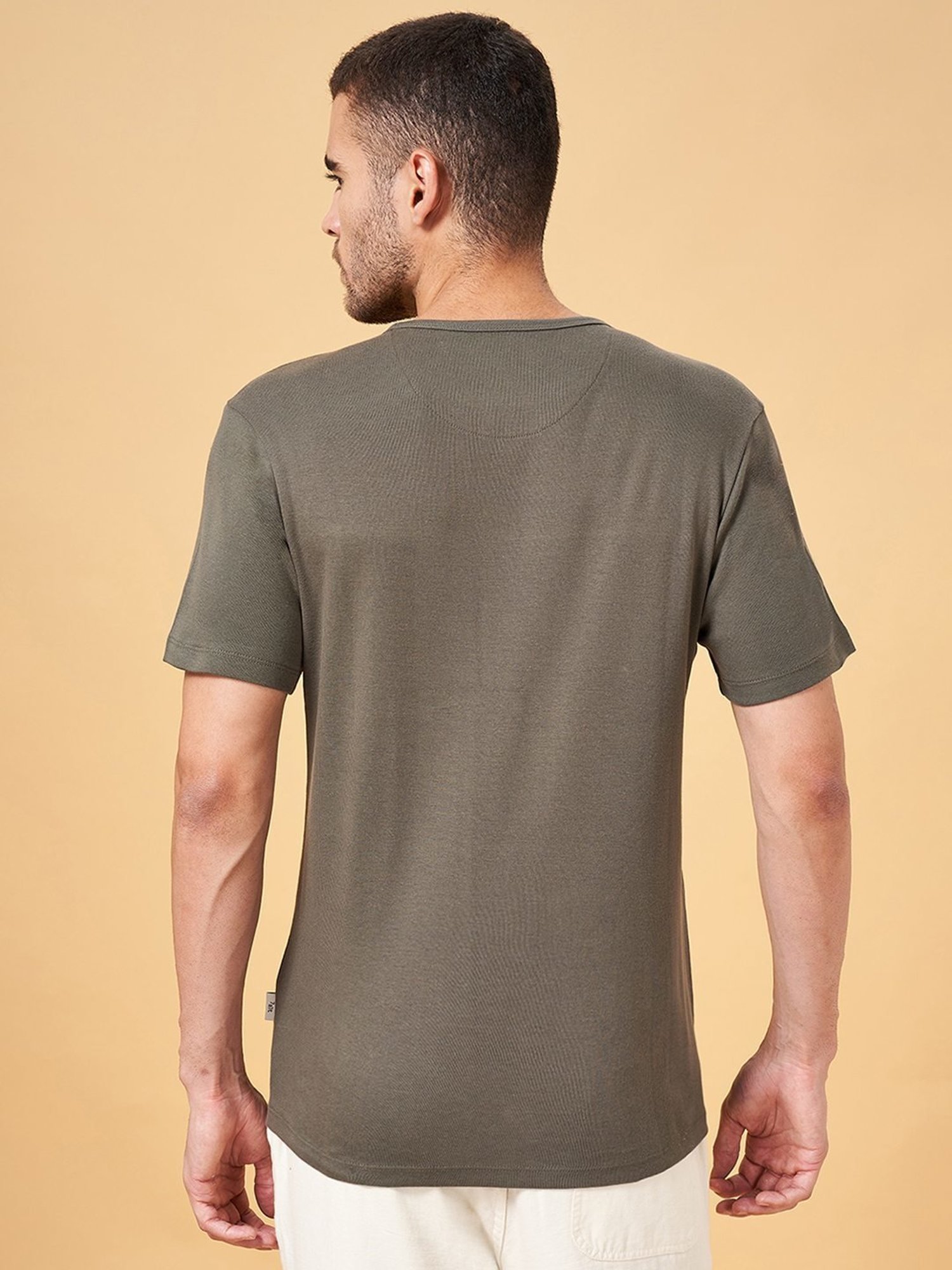 7 Alt by Pantaloons Green Cotton Slim Fit T-Shirt