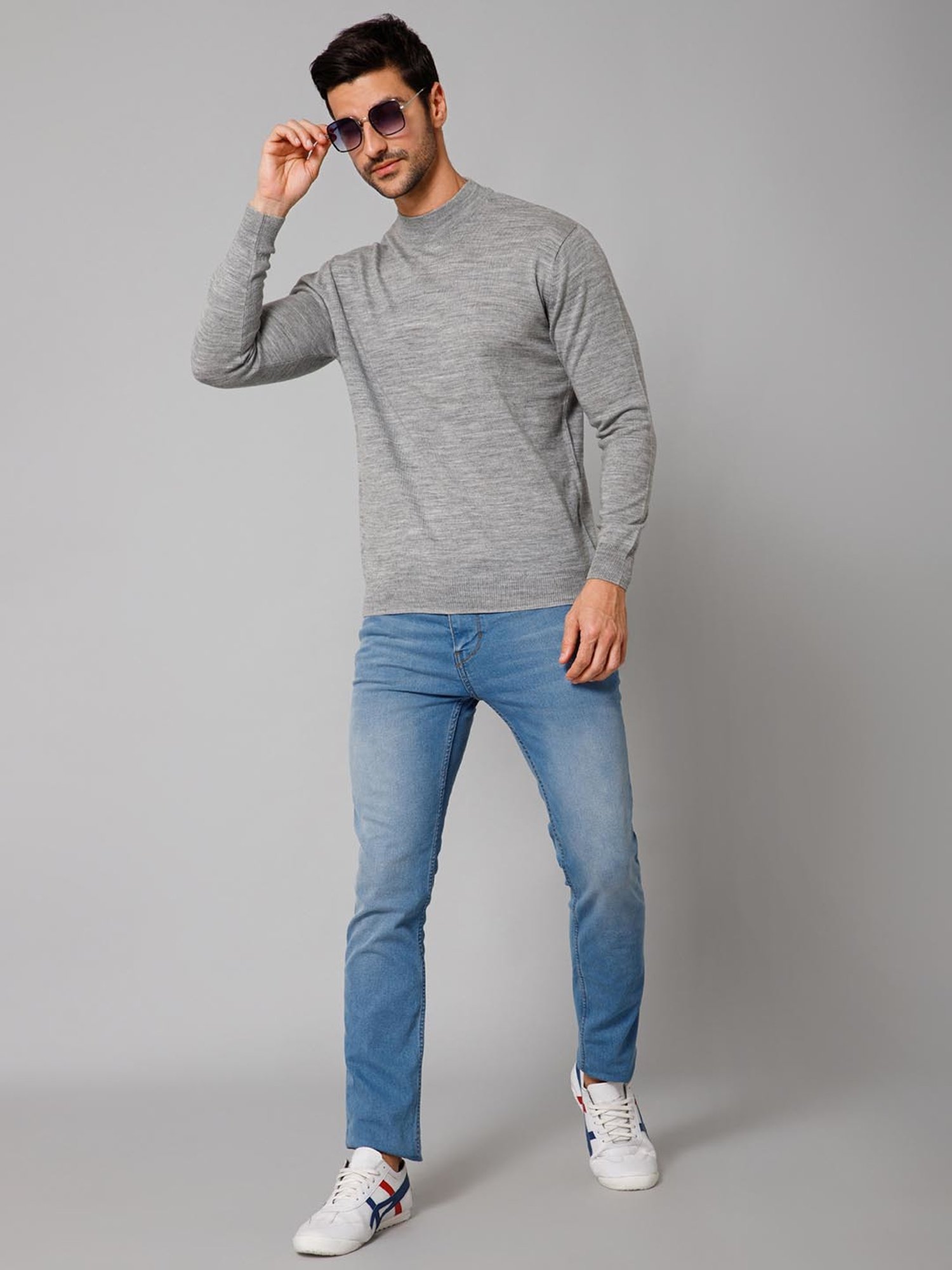 Cantabil Grey Melange Regular Fit Sweater