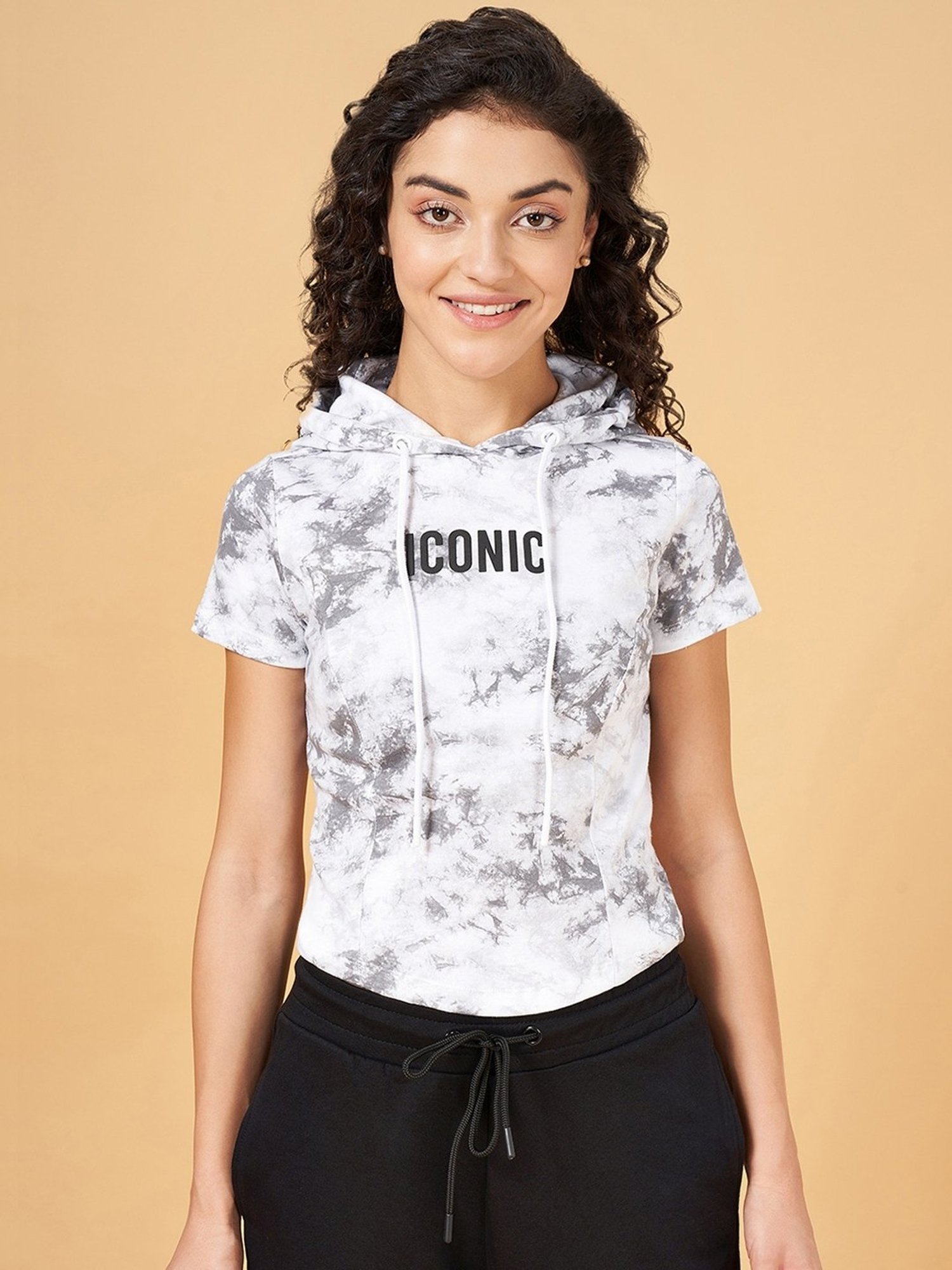 Ajile by Pantaloons Black Cotton Printed Sports Top