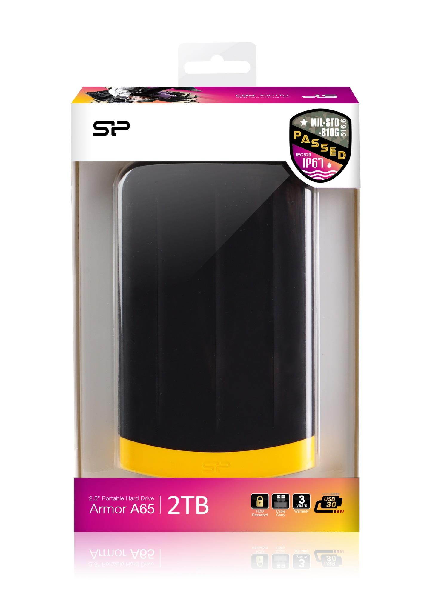2tb silicon power armor a65 shockproof/waterproof portable hard drive usb3.0  black/orange edition
