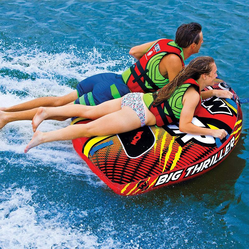 WOW Watersports Big Thriller Inflatable 2-Person Towable Water Boating Deck Tube with Nylon Cover and Speed Valve